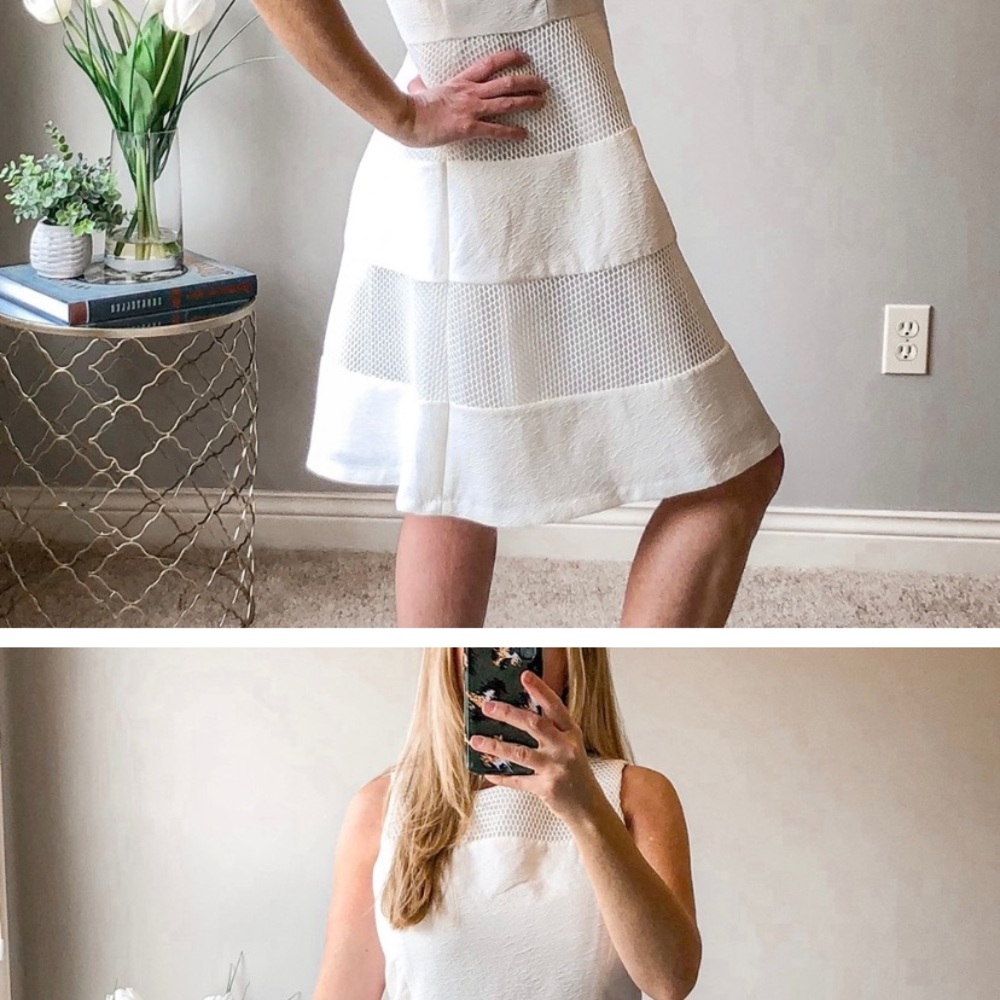 White Fit & Flare Knee Length Sleeveless Cocktail Dress, sz 10/Large. Ann Taylor